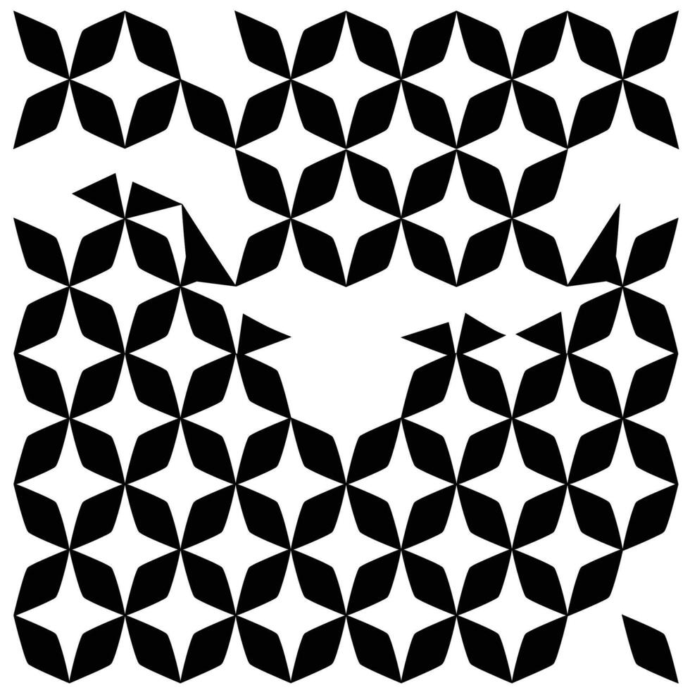 Intricate geometric pattern featuring black shapes on white background in modern design vector