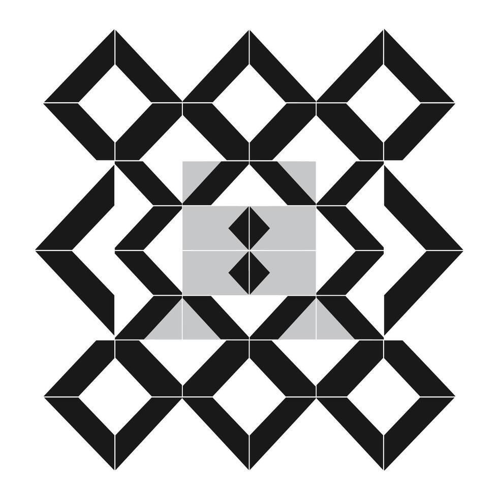 Geometric design featuring black and gray shapes arranged in a symmetrical pattern vector