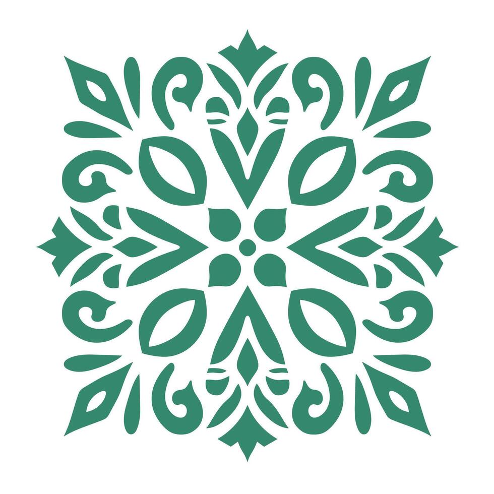 Intricate green decorative pattern inspired by nature with symmetrical design elements vector
