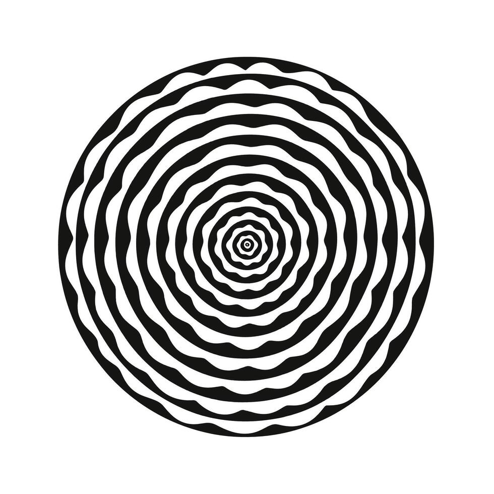 Circular patterns create mesmerizing optical illusion in black and white design vector