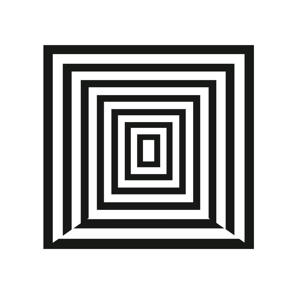 Concentric squares create an optical illusion of depth and motion in black and white design vector