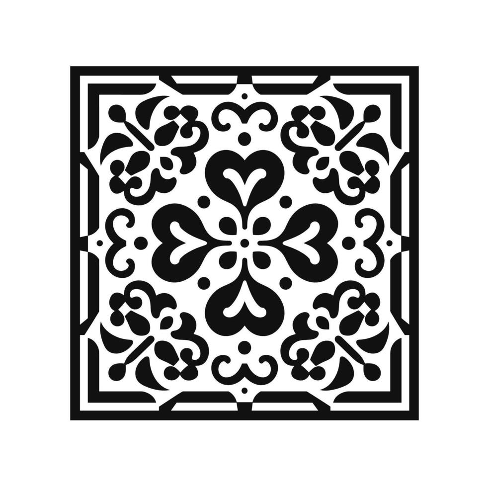 Elegant black and white decorative tile design featuring intricate patterns and shapes vector
