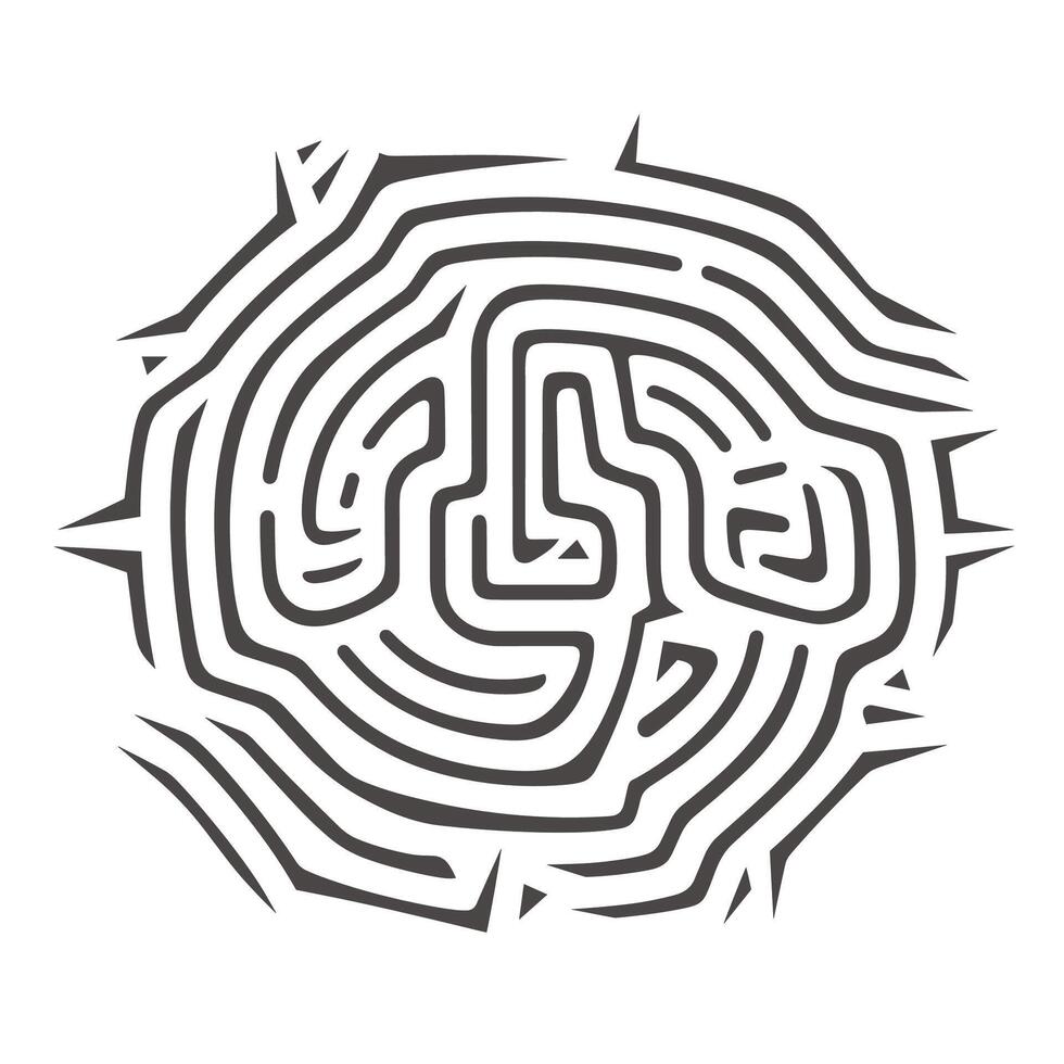 Intricate line art pattern resembling a labyrinth design with thorn-like edges vector