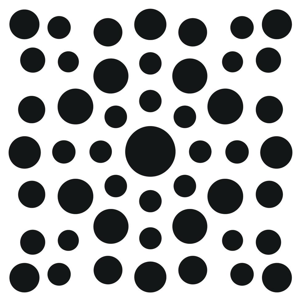 Black circles in varying sizes arranged on a white background showcasing a unique pattern vector