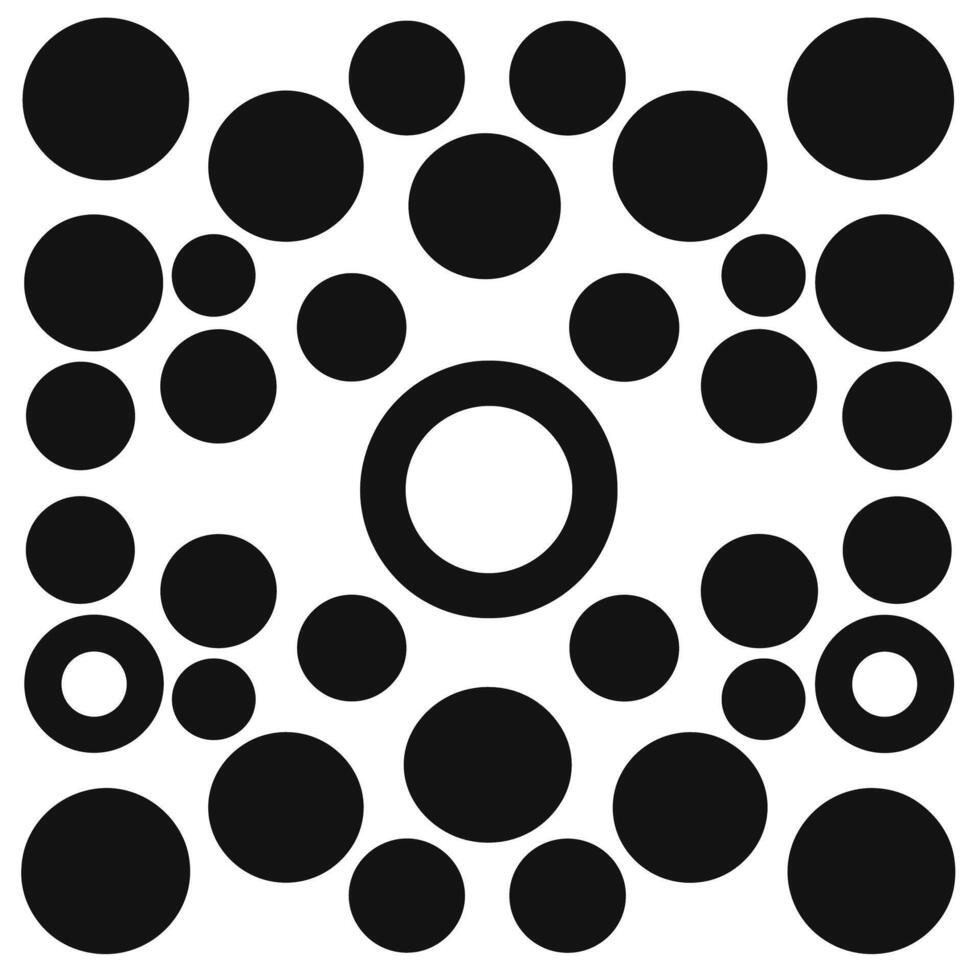 Black circles arranged in various sizes creating a symmetrical pattern on a white background vector