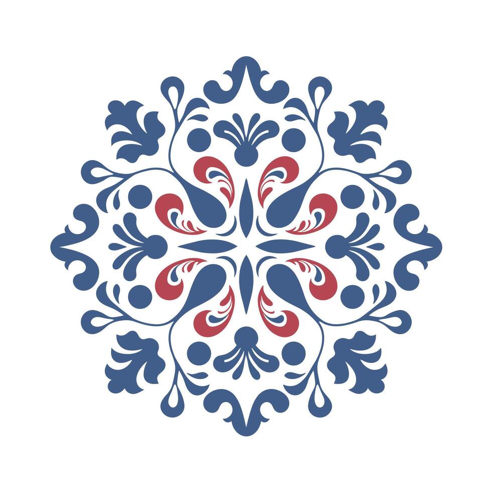 Intricate floral design featuring blue and red elements in a symmetrical pattern vector