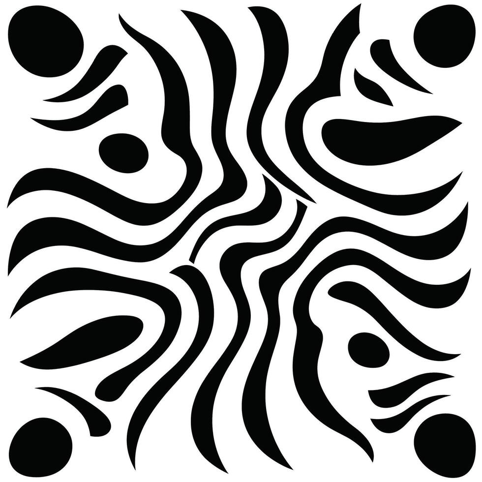 Abstract black and white pattern with flowing shapes and figures on a square canvas vector