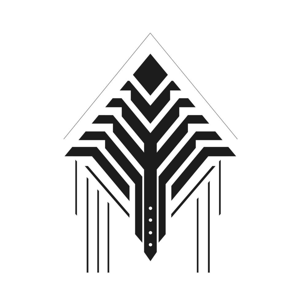 Stylized black and white geometric design with layered lines and patterns highlighting symmetry vector