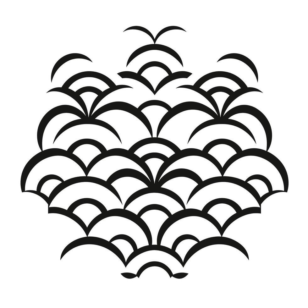 Abstract black pattern resembling waves or clouds filled with repetition and symmetry vector