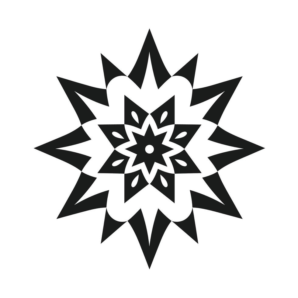 Intricate geometric pattern design with sharp shapes and bold lines in black and white vector