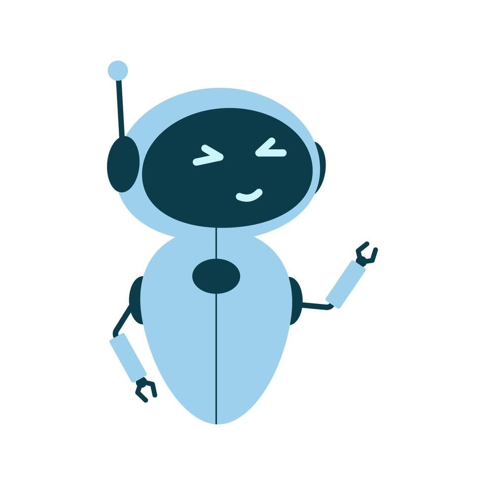 Colorful chat robots with varied expressions and gestures on a clean white background, showcasing playful digital communication icons. vector