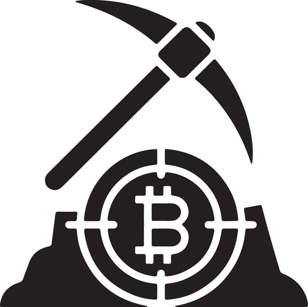 Bitcoin Mining Illustration with Pickaxe Symbolizing Cryptocurrency Extraction and Blockchain Technology Discovery vector
