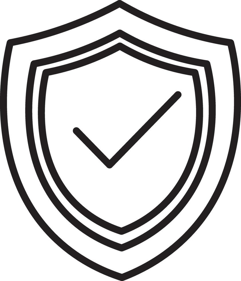 Shield outline with check mark security icon protection symbol safety assurance black line art illustration isolated on transparency background simple design trust reliability secure concept vector