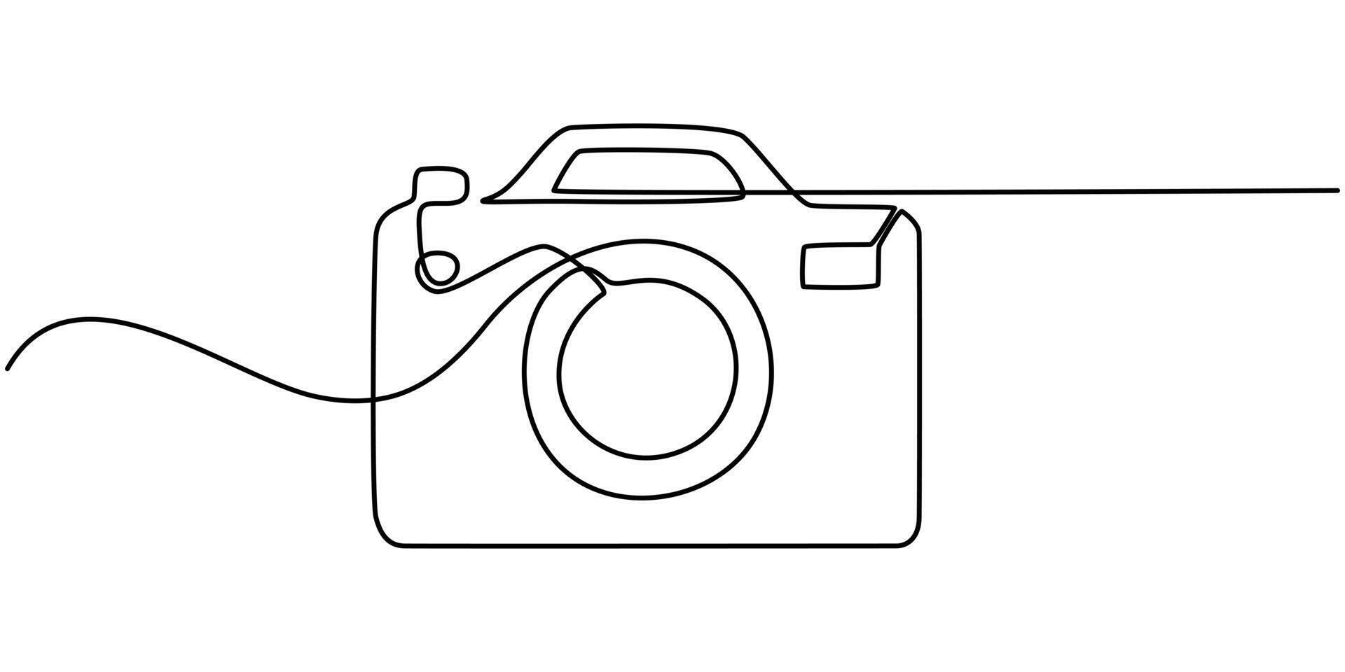 One continuous line drawing of a professional camera. camera continuous one line drawing vector