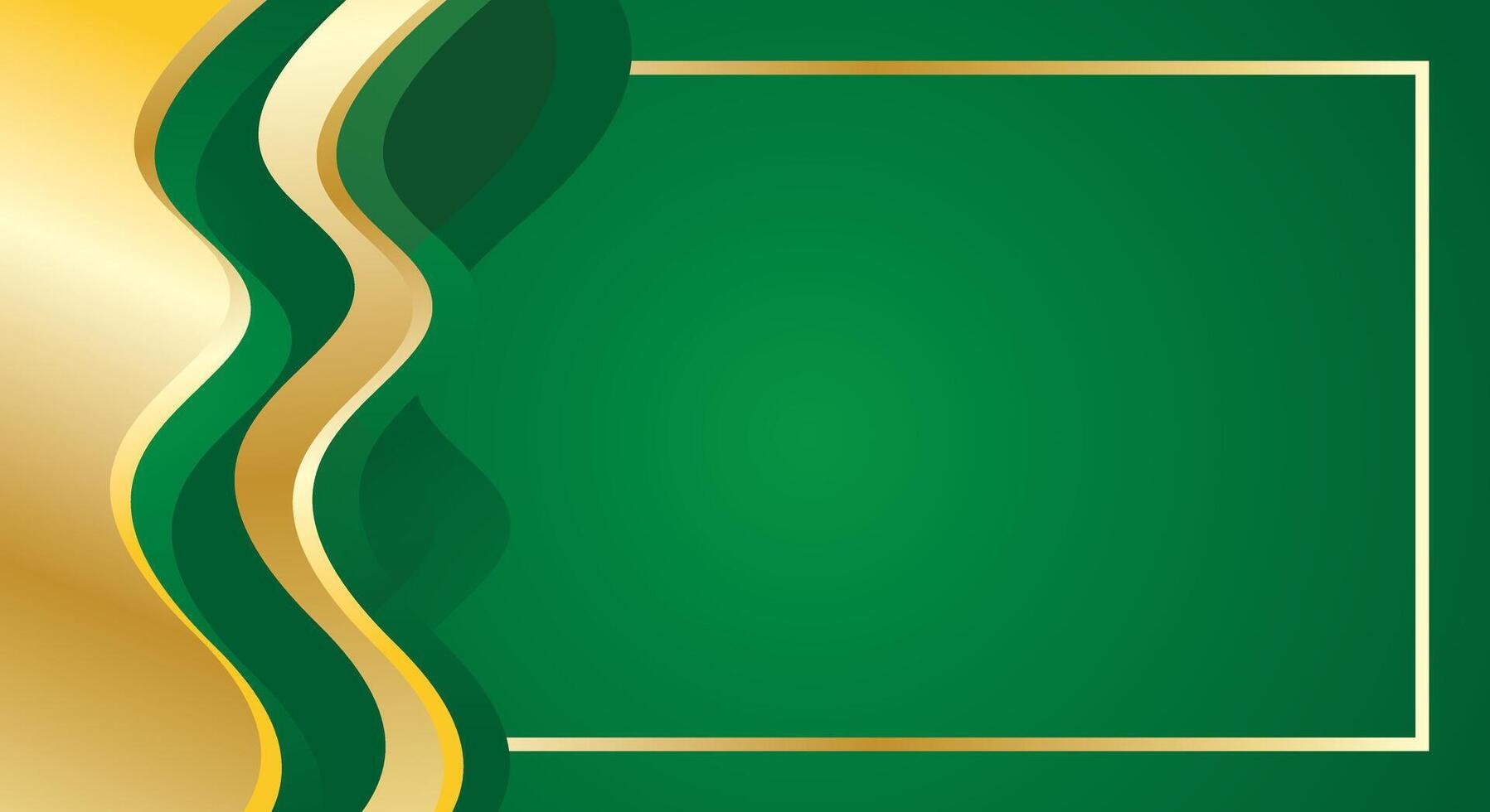 Green gradient and gold dynamic wave background for certificate vector