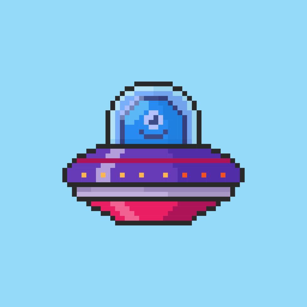 Pixel art Alien Spaceship game asset design vector