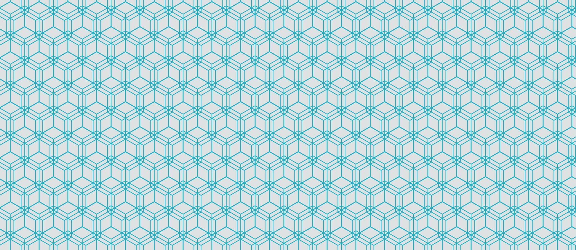 Abstract geometric seamless pattern. Elegant teal lines create an intricate cube design on a light gray background. Perfect for website backgrounds, textiles, or modern design projects. vector