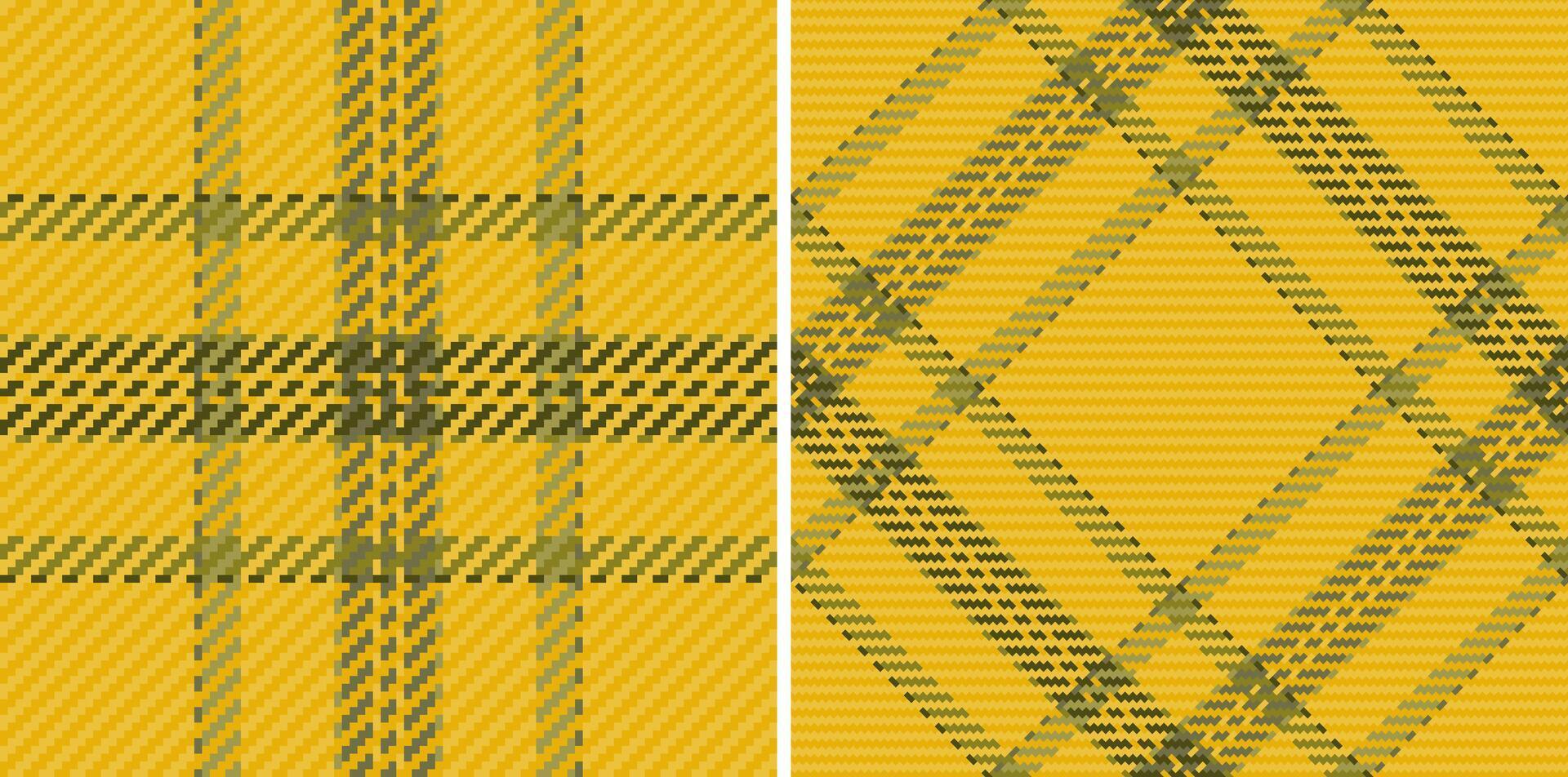 Vibrant yellow and olive green plaid patterns. Two distinct yet complementary designs offer versatility for fashion, textile, and web design projects. vector