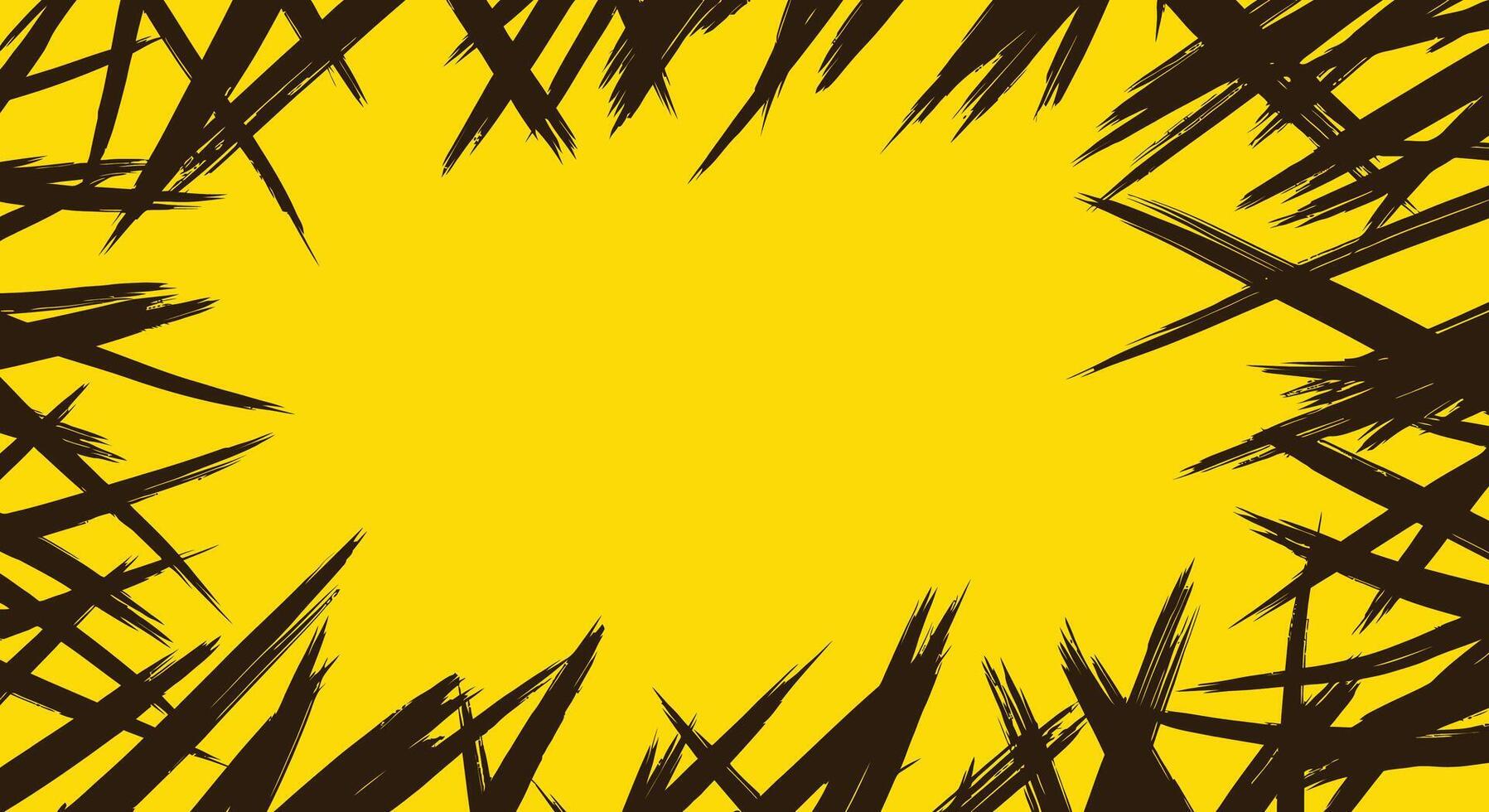 Yellow backdrop with black brushstrokes creating a dynamic border vector