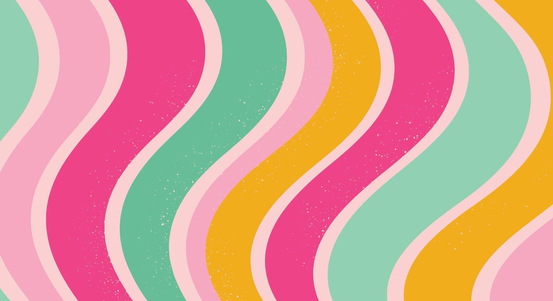 Vibrant wavy lines in pink, gold, and green create a retro groovy pattern. vector