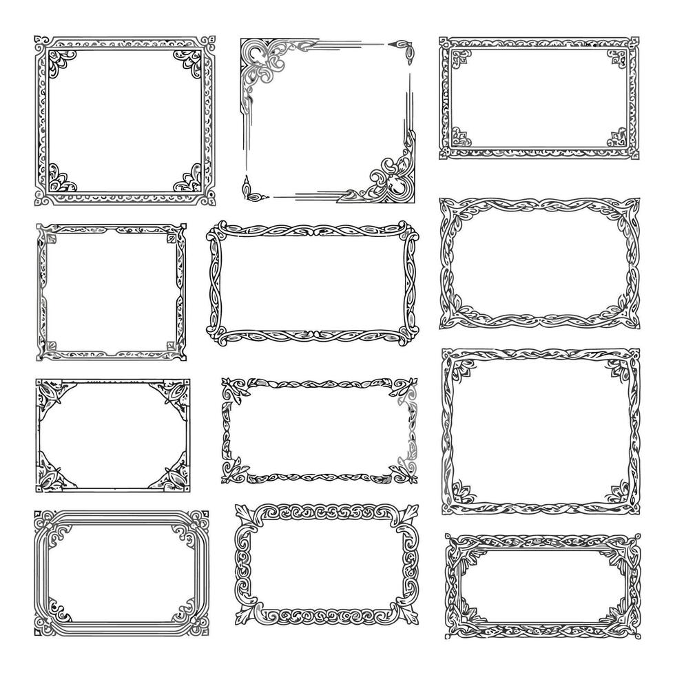 Art of collection of vintage decorative ornamental elements and frames with coffee and menu text, isolated on white background vector