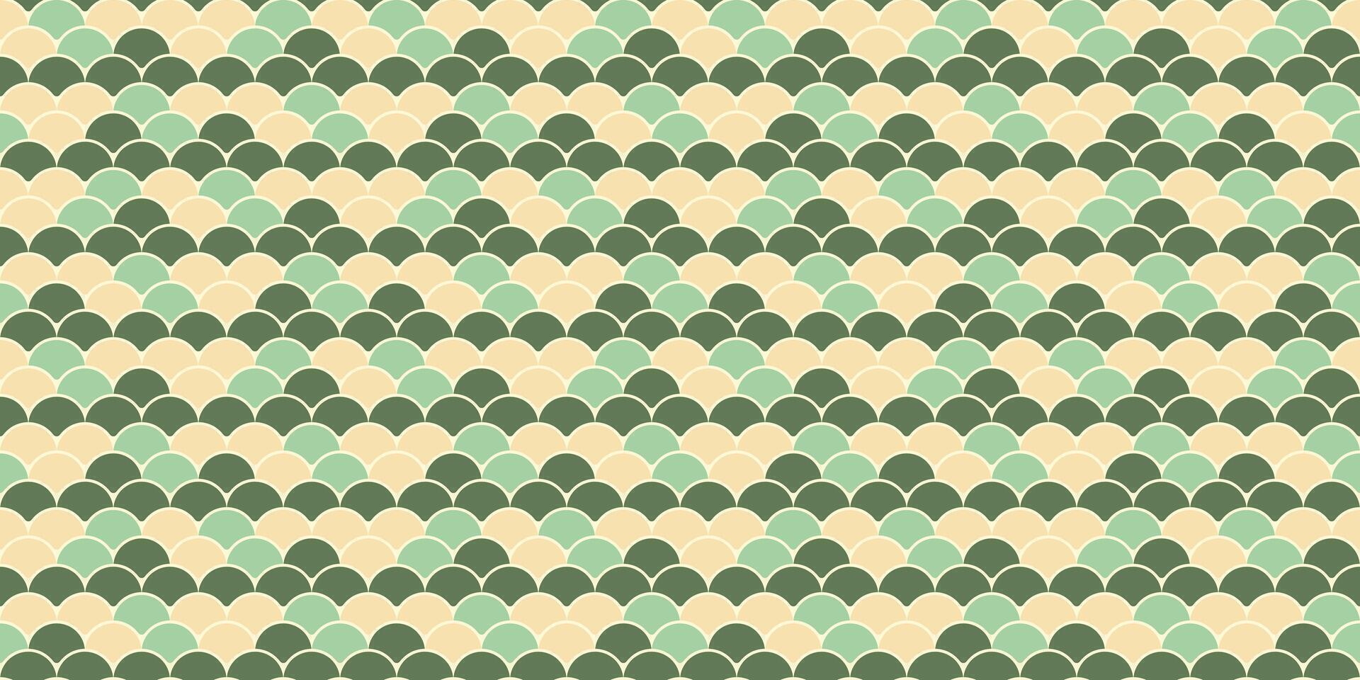 Elegant seamless pattern of overlapping semicircles in muted greens and beige. vector