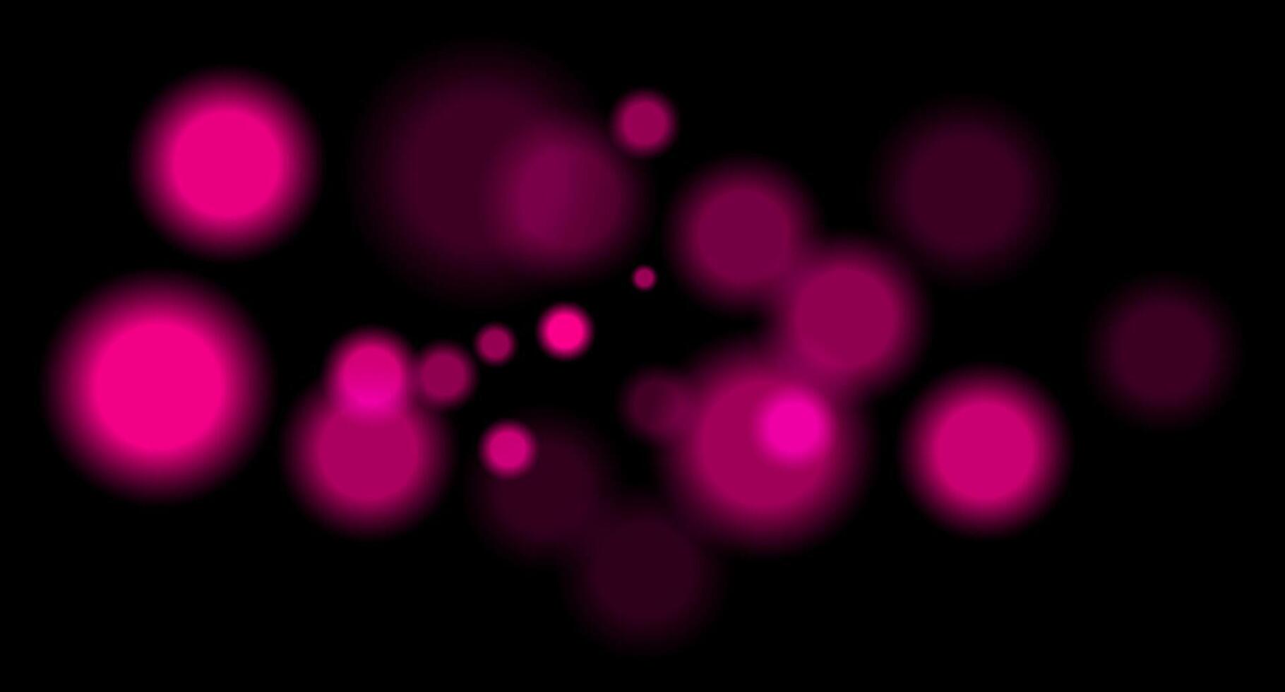 Purple blurred bokeh circles on black background with soft glow, imitating distant lights or defocused highlights in low-light environment. vector