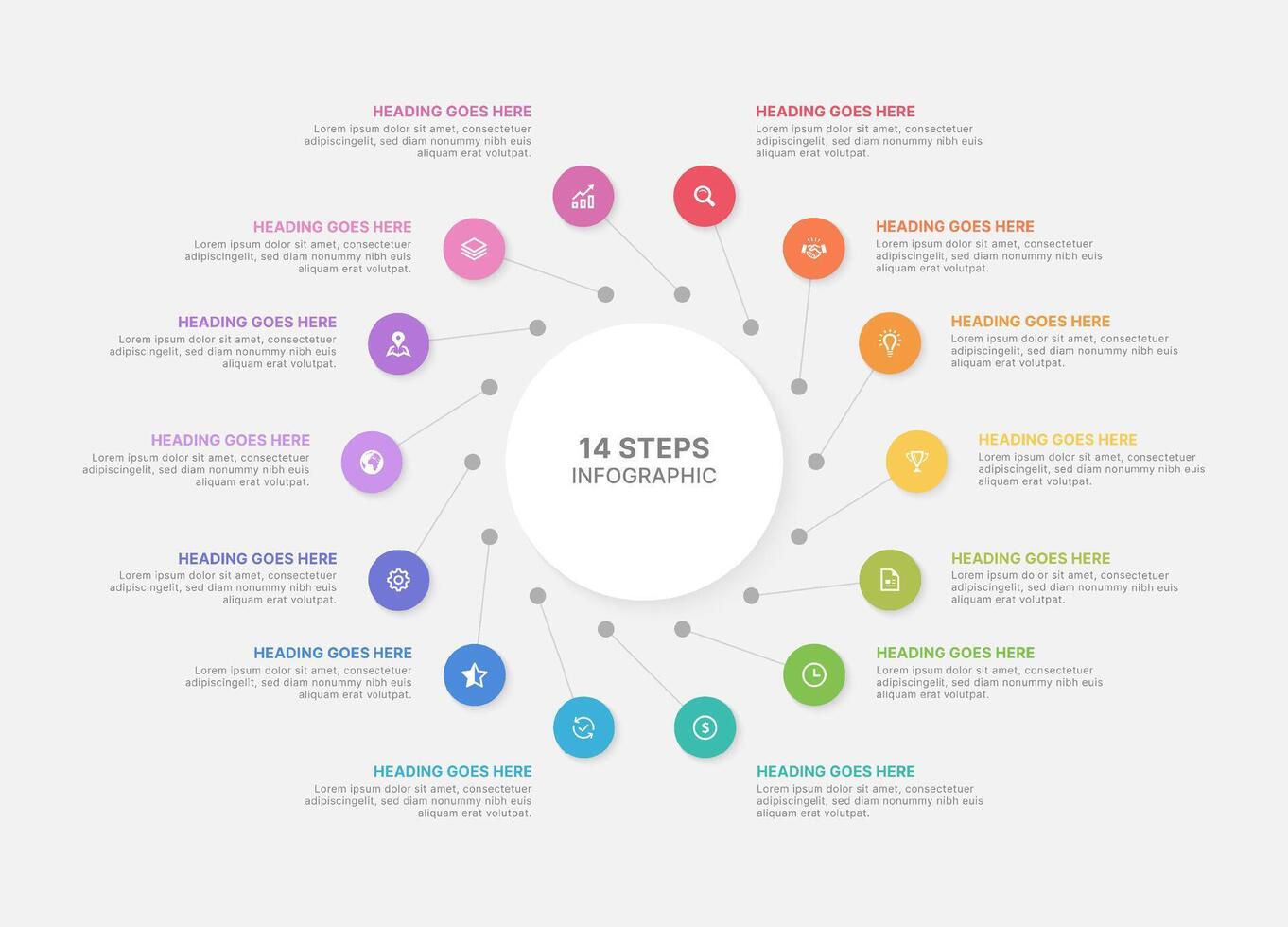 Modern Circular Cycle Infographic Design Template with 14 Data Points vector