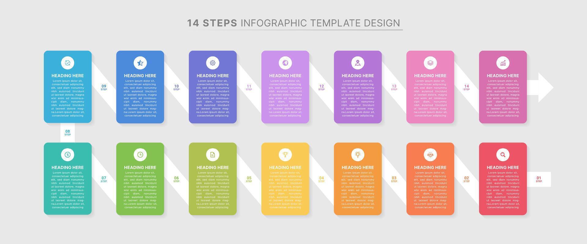 Modern Infographic Design Template with 14 Data Points vector