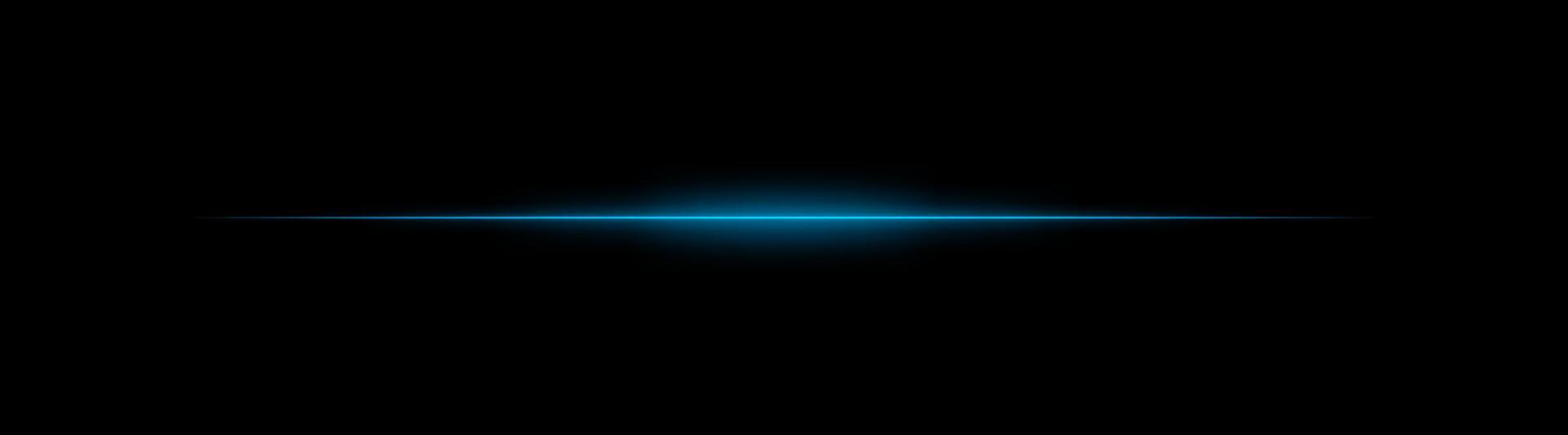 Thin Blue laser beam across dark background with glowing center. Minimalistic horizontal light effect with sharp gradient and smooth fade at edges. vector