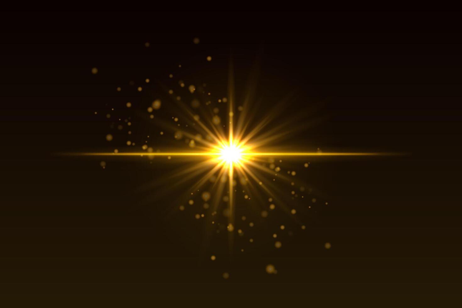 Bright yellow flash with scattered glow particles. Star-shaped burst with soft shimmer creates magical light effect. vector