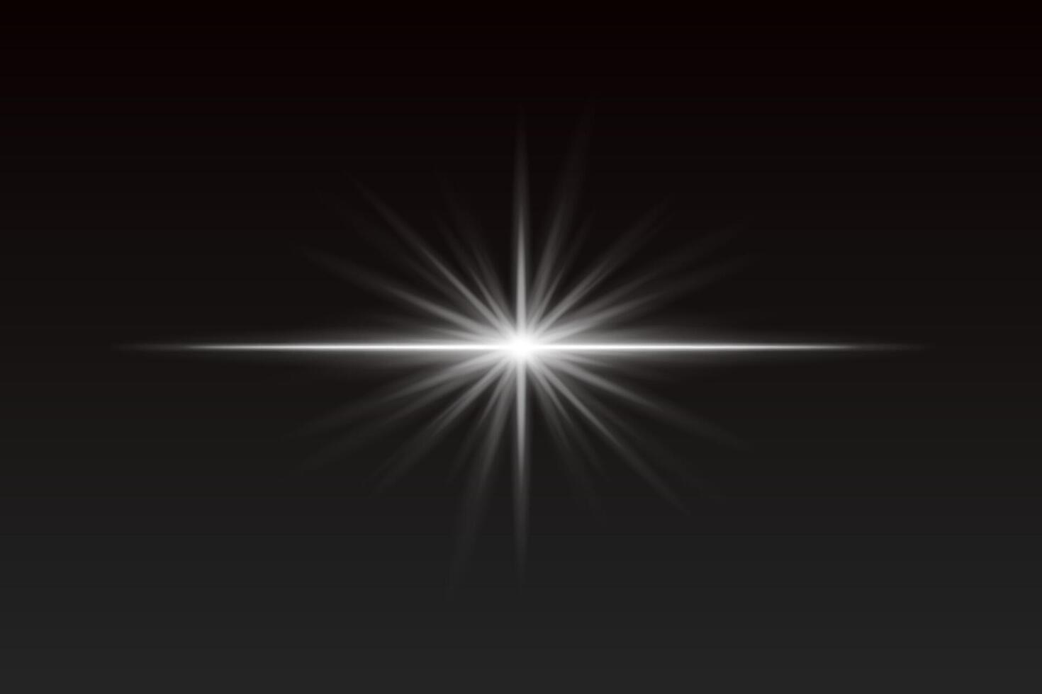 White starburst light with sharp rays and glow effect. Radiating flare creates elegant highlight for spotlight, flash, or sparkle visuals. vector