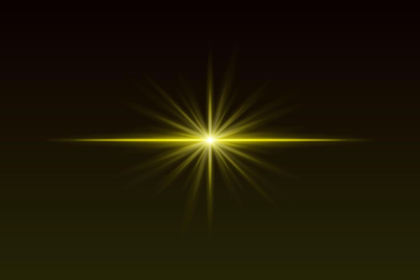 Yellow starburst light with sharp rays and glow effect. Radiating flare creates elegant highlight for spotlight, flash, or sparkle visuals. vector
