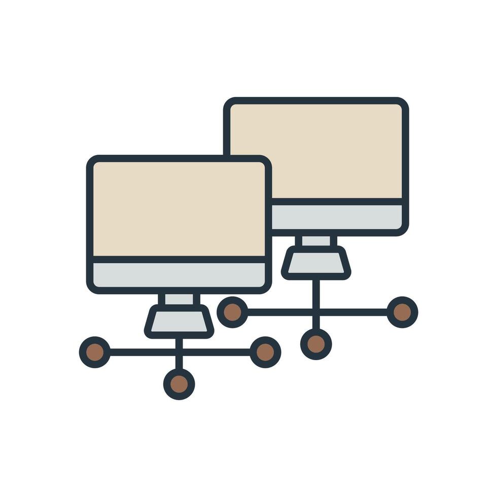 connected computer icons isolated on White Background. Flat style design Thin color icons vector