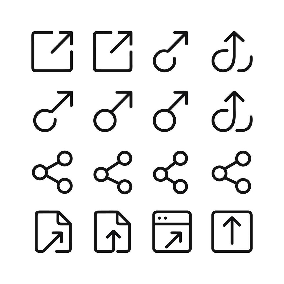 Simple Outline Share and External Link Symbol Element Icon Set vector