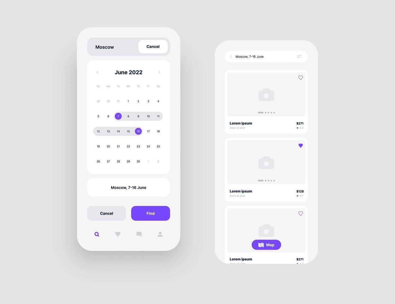 Mobile app interface design for rent apartment or social media. Use design for web application or mobile app. vector