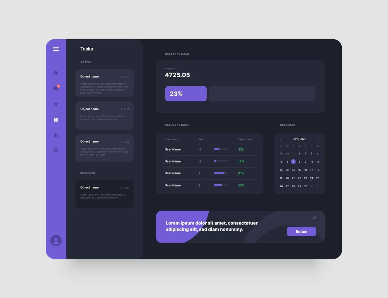Dashboard Design. App interface with UI and UX elements. Use design for web application, desktop app or website. Dark mode. vector