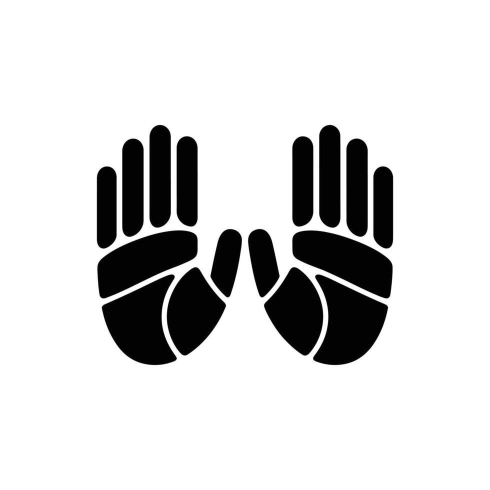 Two raised hands display in a black icon on white background showcase unity vector