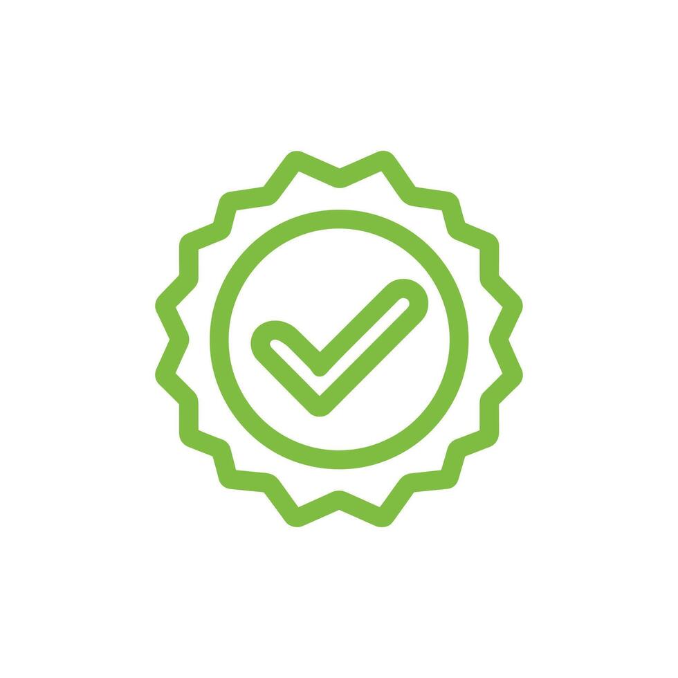 Simple green check mark inside a badge shaped rosette with transparent background vector