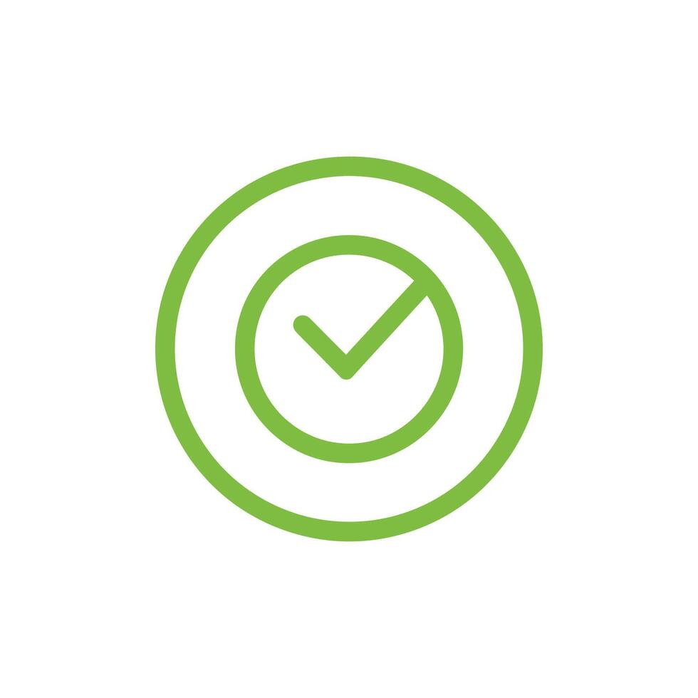 Green check mark appears within a double circle, shown over a transparent background vector