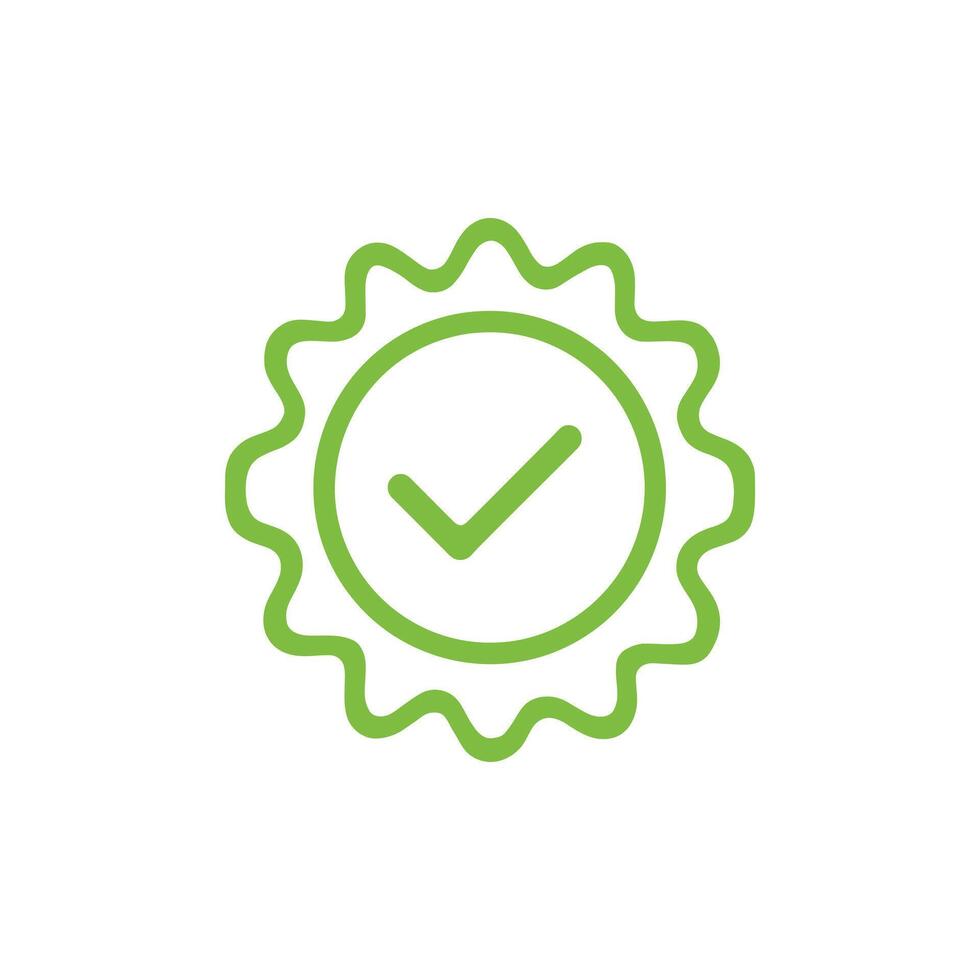 Green check mark inside rounded badge shows verification on a transparent background vector