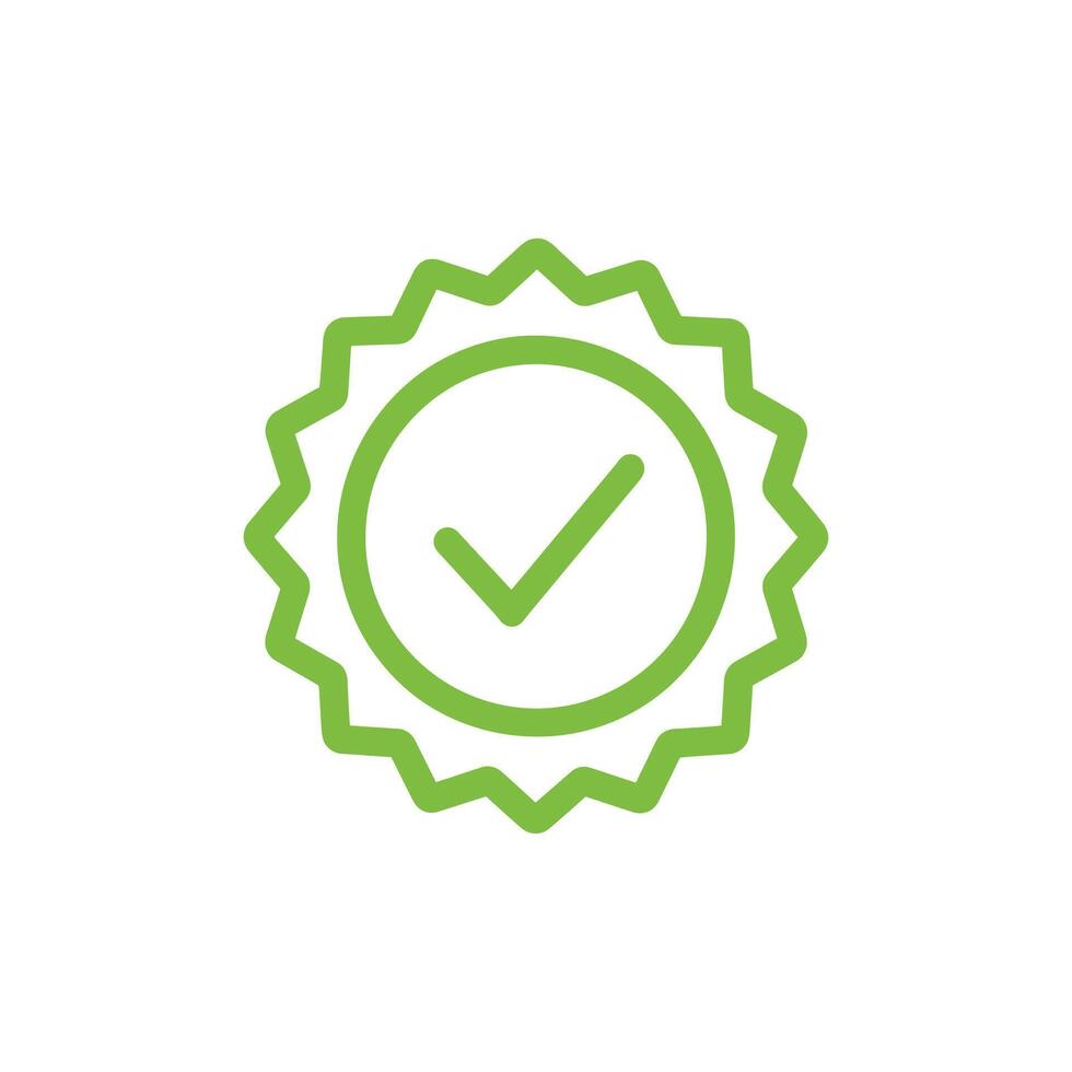 Green check mark inside seal icon confirms task completion, on transparent background vector