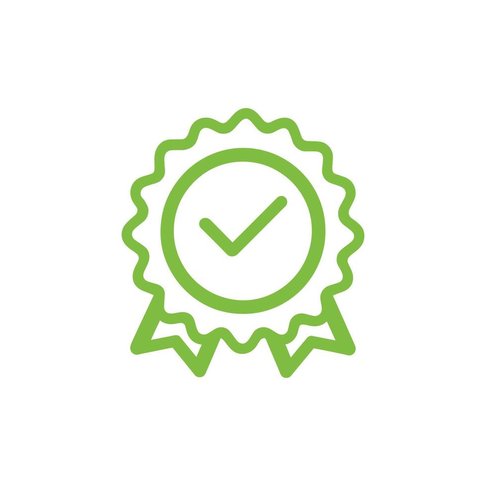 Green ribbon rosette with a check mark signifies approval with transparent background vector