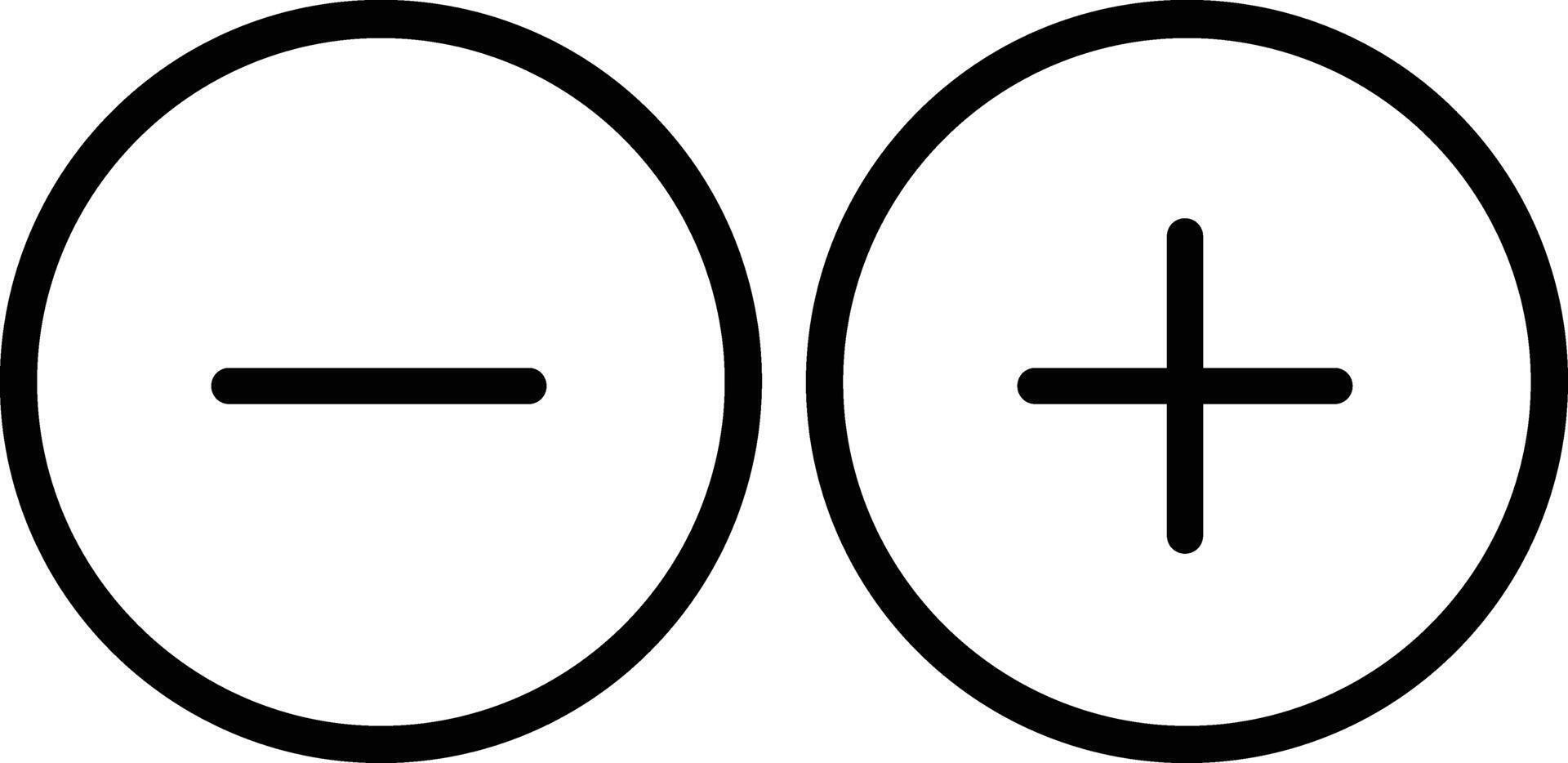 Plus Minus Add Subtract Round Circle Line Outline Button Math Zoom In Out Positive Negative Set Icon Sign Symbol Black White Illustration Graphic vector