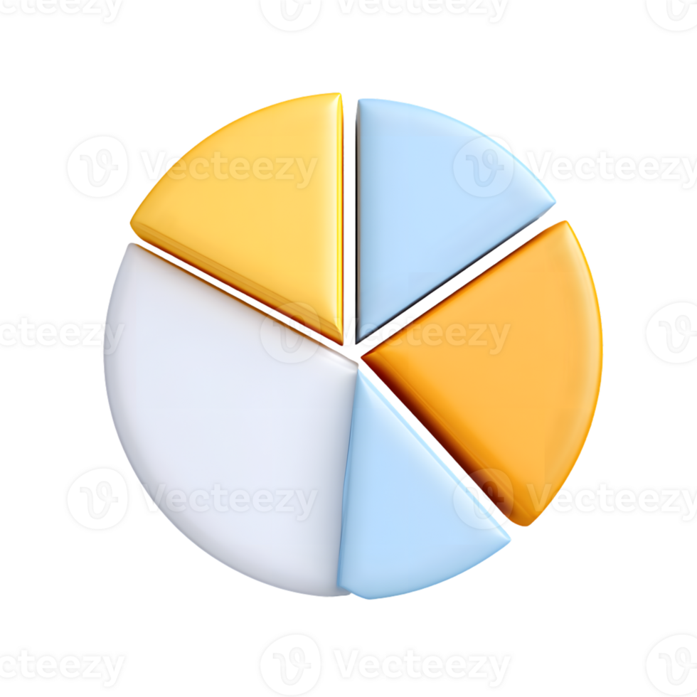 Glossy Three Dimensional Pie Chart with Different Sections and Color Palette png