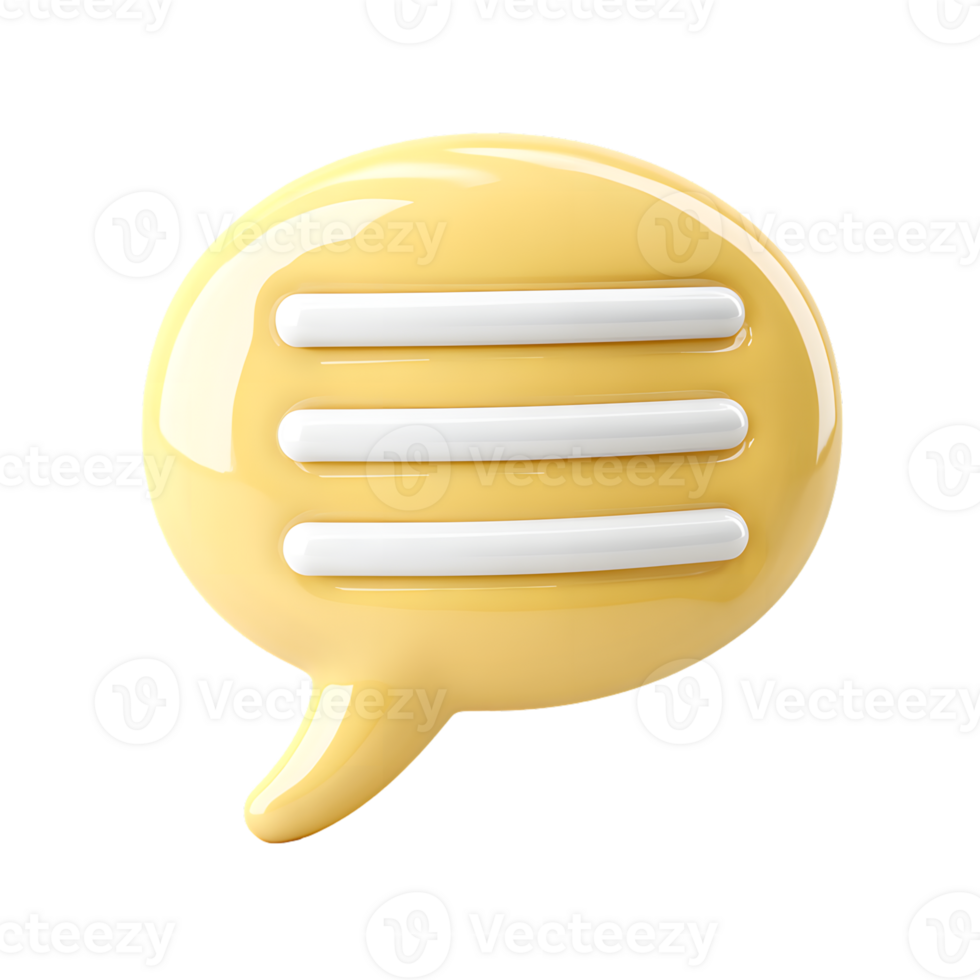 Glossy 3D Style Message Bubble Icon with Text lines Graphic Element png