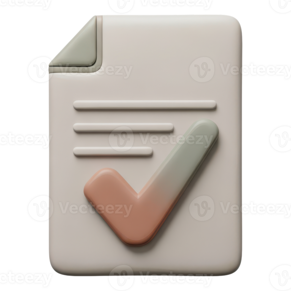 3d rendere di un' documento con un' segno di spunta, isolato su trasparente sfondo png