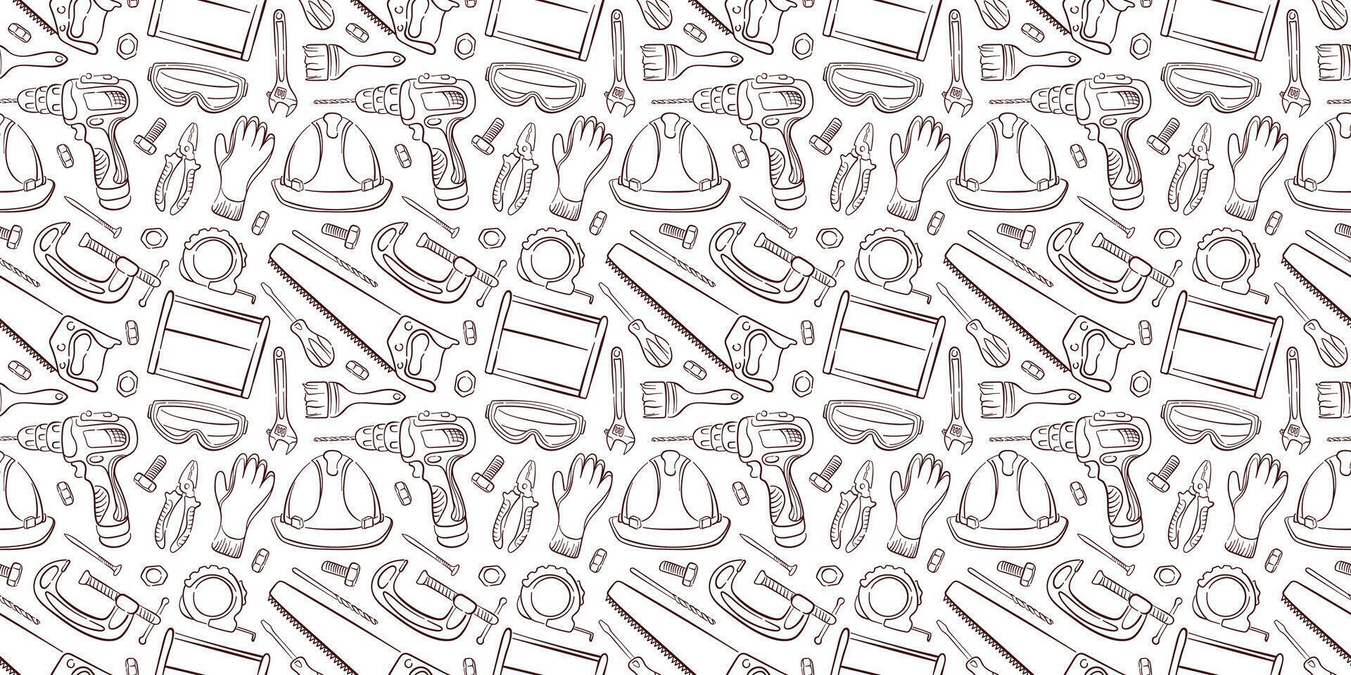 Hardware tool seamless pattern in line art style. Toolbox background for construction store design. vector