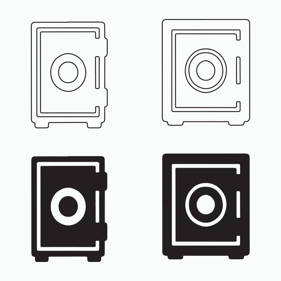 Security Safe and Cooler Icons set in Solid and Outline Styles vector