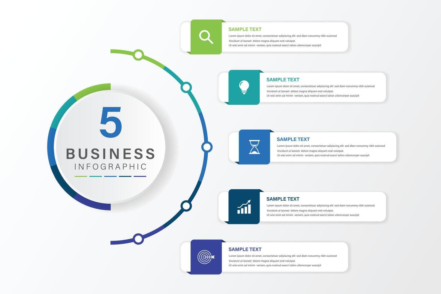 infographic label design with circle infographic template design and 5 options or steps. Can be used for process diagram, presentations, workflow layout, banner, flow chart, info graph vector